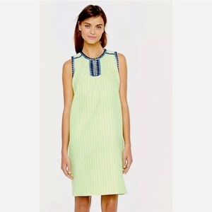 J.Crew Sleeveless Yellow Green Dress with Navy Trim
